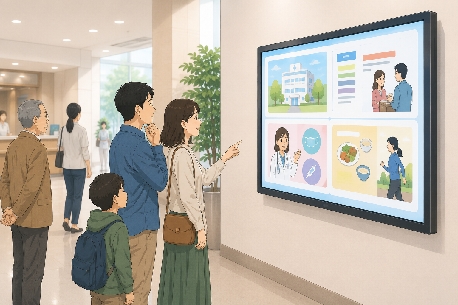 掲示板を貼り替える担当者