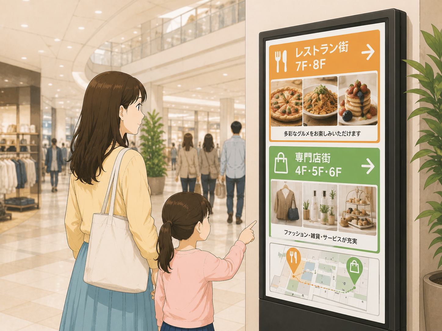 レストラン街・専門店街への誘導